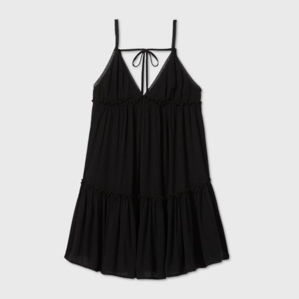 Black sleeveless tiered swing dress